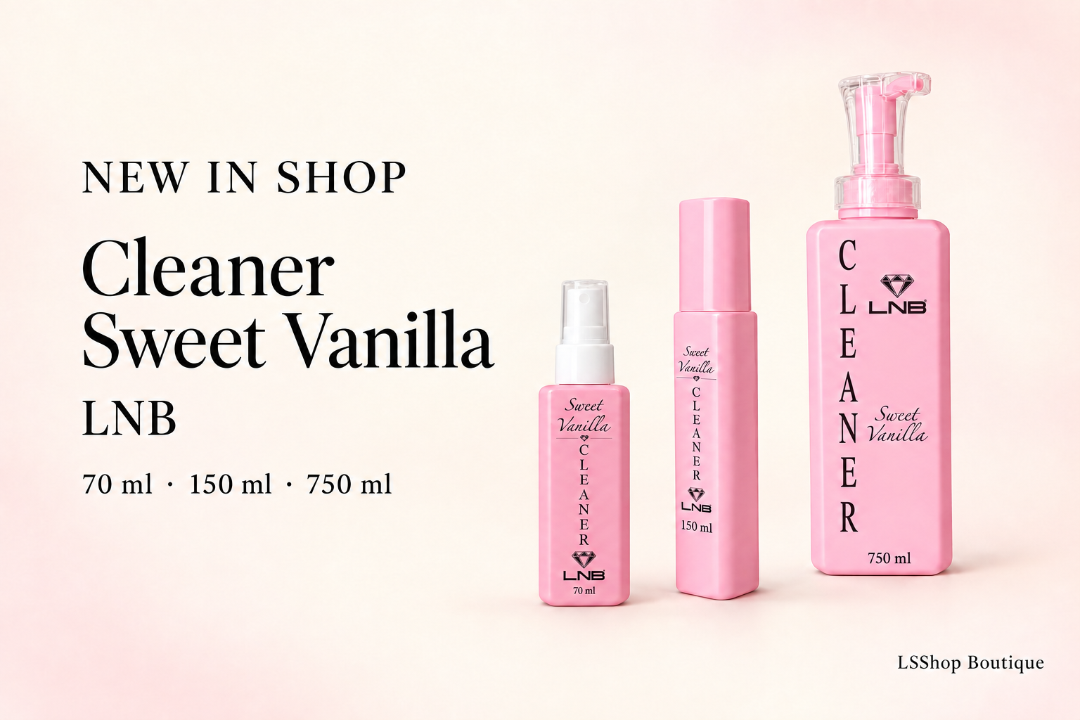 Banner Cleaner Sweet Vanilla LNB cu textul NEW IN SHOP